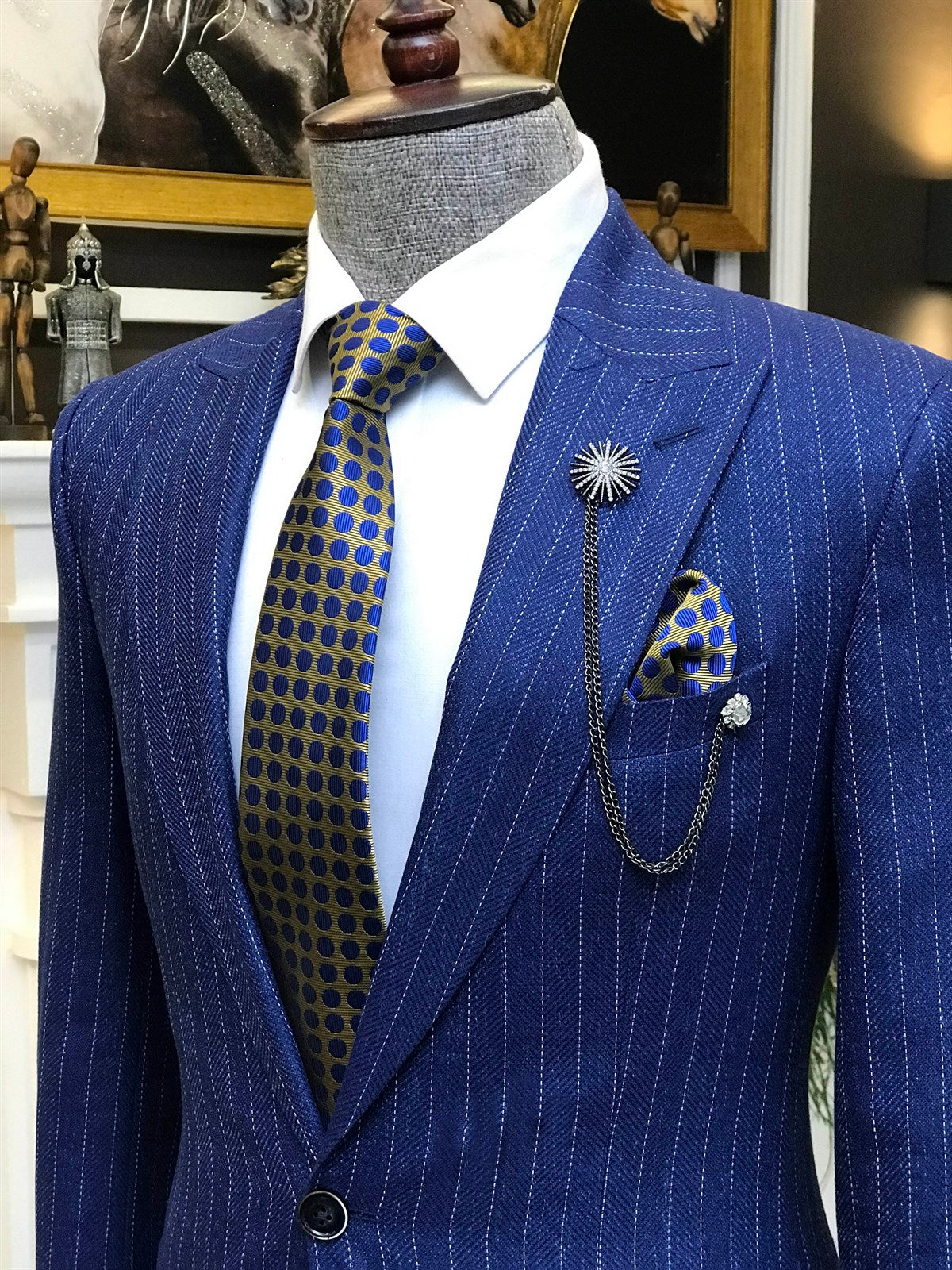 Bojoni Navy Striped Slim-Fit Suit 2-Piece 