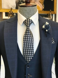 Bojoni Navy Plaid Slim-Fit Suit 3-Piece 