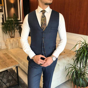 Bojoni Navy Plaid Slim-Fit Suit 3-Piece 