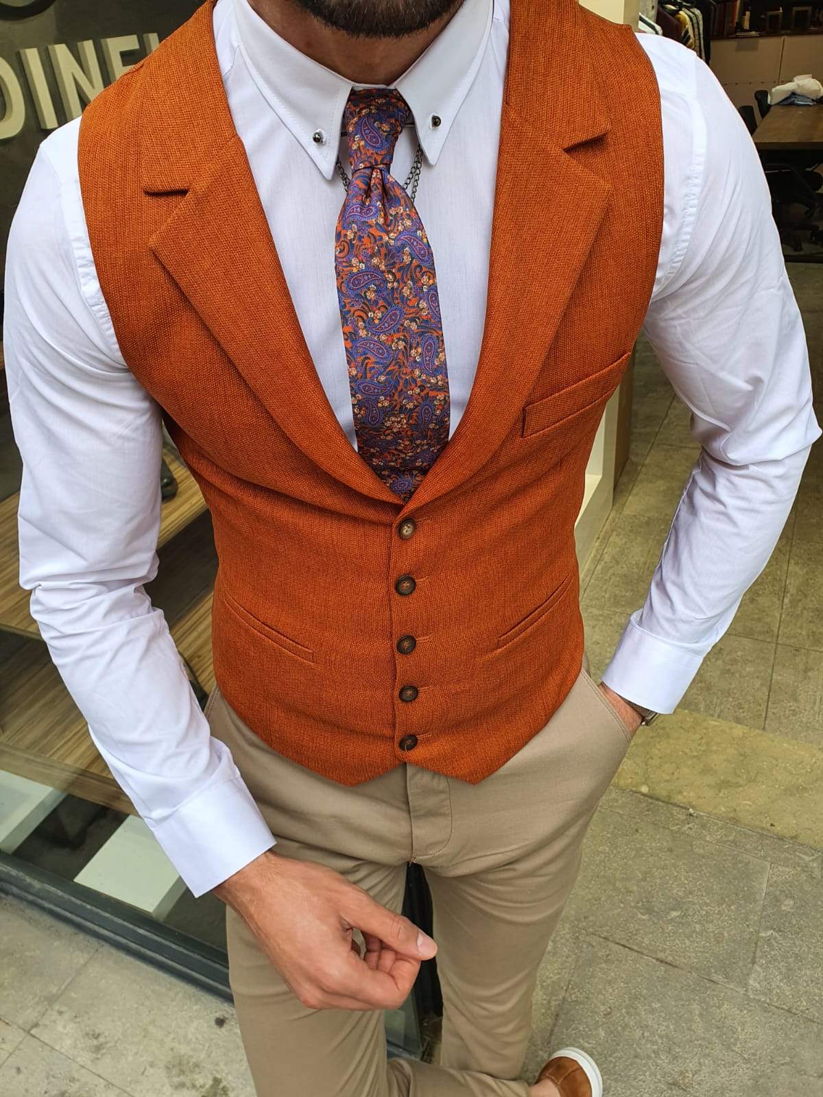 Shelton Slim Fit Cinnamon Vest-baagr.myshopify.com-suit-BOJONI