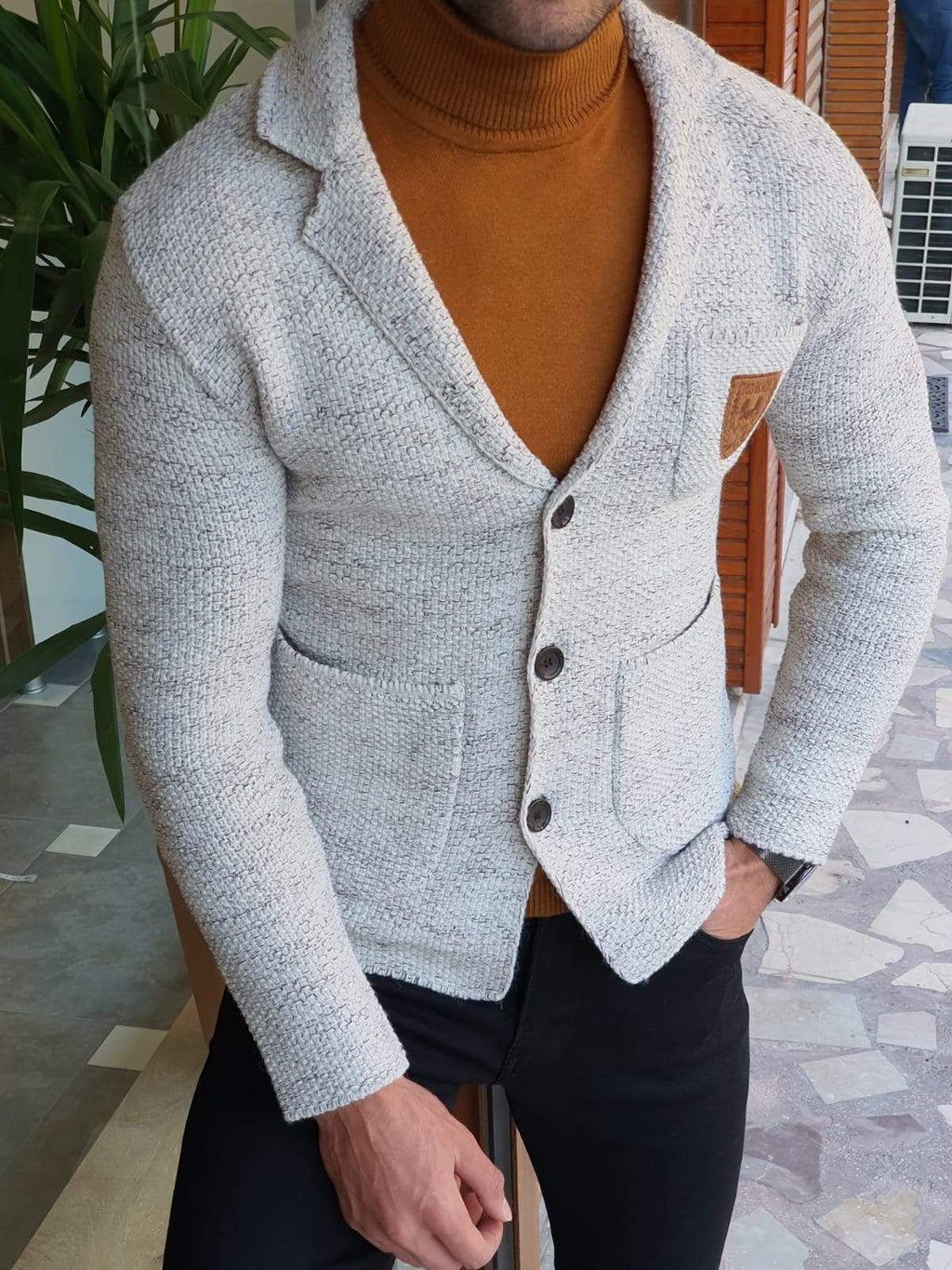 Saponi Slim-fit Buttoned Knitwear Jacket Gray-baagr.myshopify.com-Jacket-BOJONI