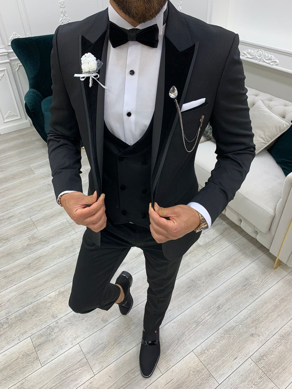 Rialzetti Black Velvet Slim Fit Tuxedo-baagr.myshopify.com-1-BOJONI