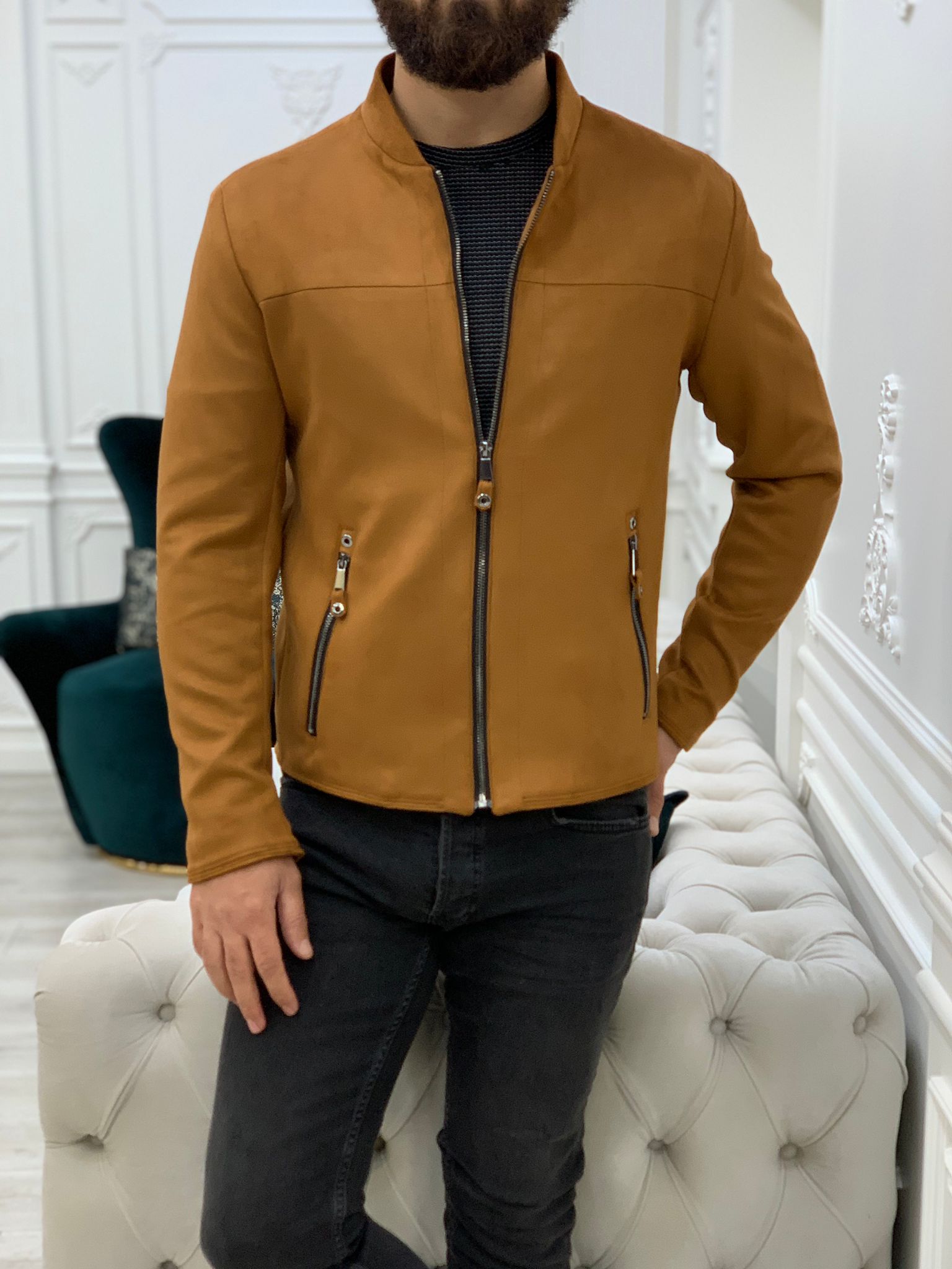 Bari Slim Fit Tan Jacket-baagr.myshopify.com-Jacket-BOJONI