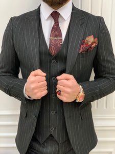 Bojoni Huntingron Striped Smoked Slim Fit Suit 