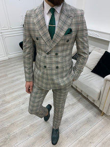Bojoni Huntingron Double Breasted  Green Slim Fit Suit 