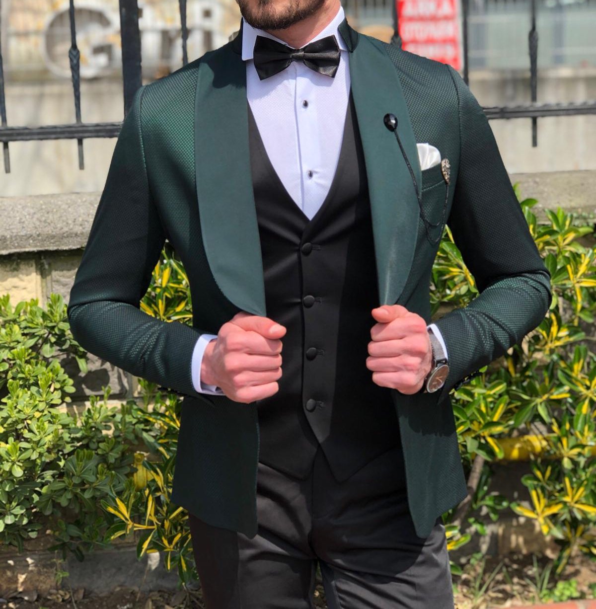 Hendiff Slim-Fit  Tuxedo Suit Vest Green-baagr.myshopify.com-suit-BOJONI