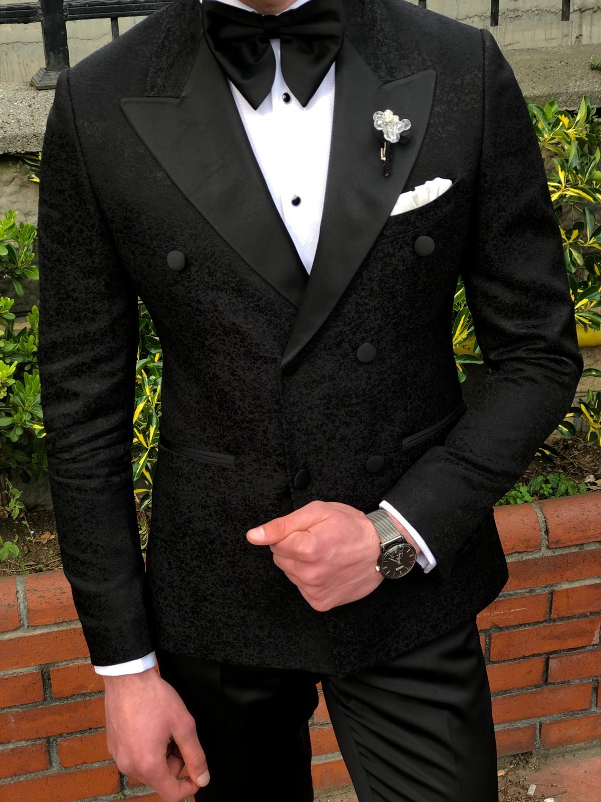 Dundoff Slim-Fit Tuxedo Double Breasted Suit Black-baagr.myshopify.com-suit-brabion