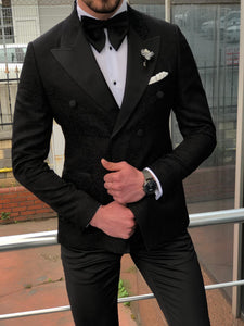 Dundoff Slim-Fit Tuxedo Double Breasted Suit Black-baagr.myshopify.com-suit-brabion
