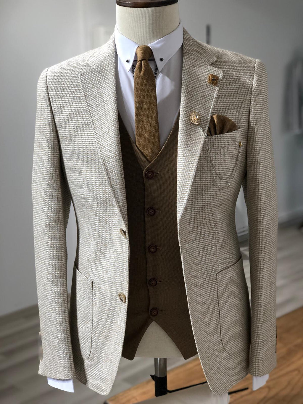 Slim-Fit Patterned Jacket Beige-baagr.myshopify.com-suit-BOJONI