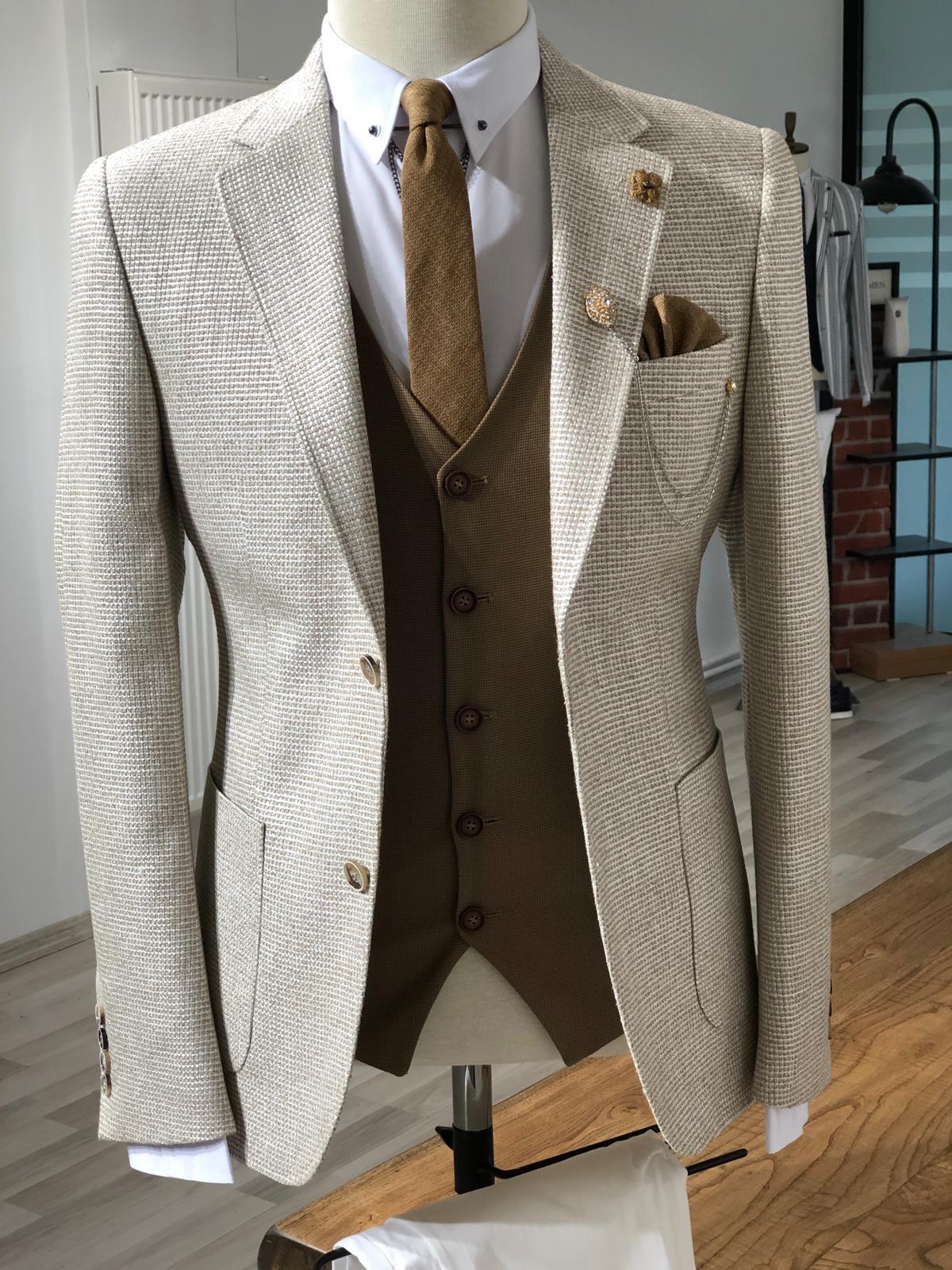 Slim-Fit Patterned Jacket Beige-baagr.myshopify.com-suit-BOJONI