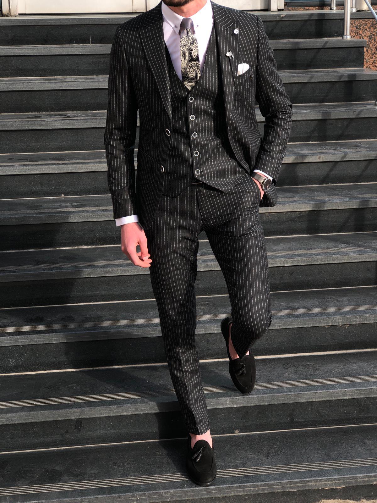 Deswesh Slim-Fit Striped Suit Vest Black-baagr.myshopify.com-suit-BOJONI