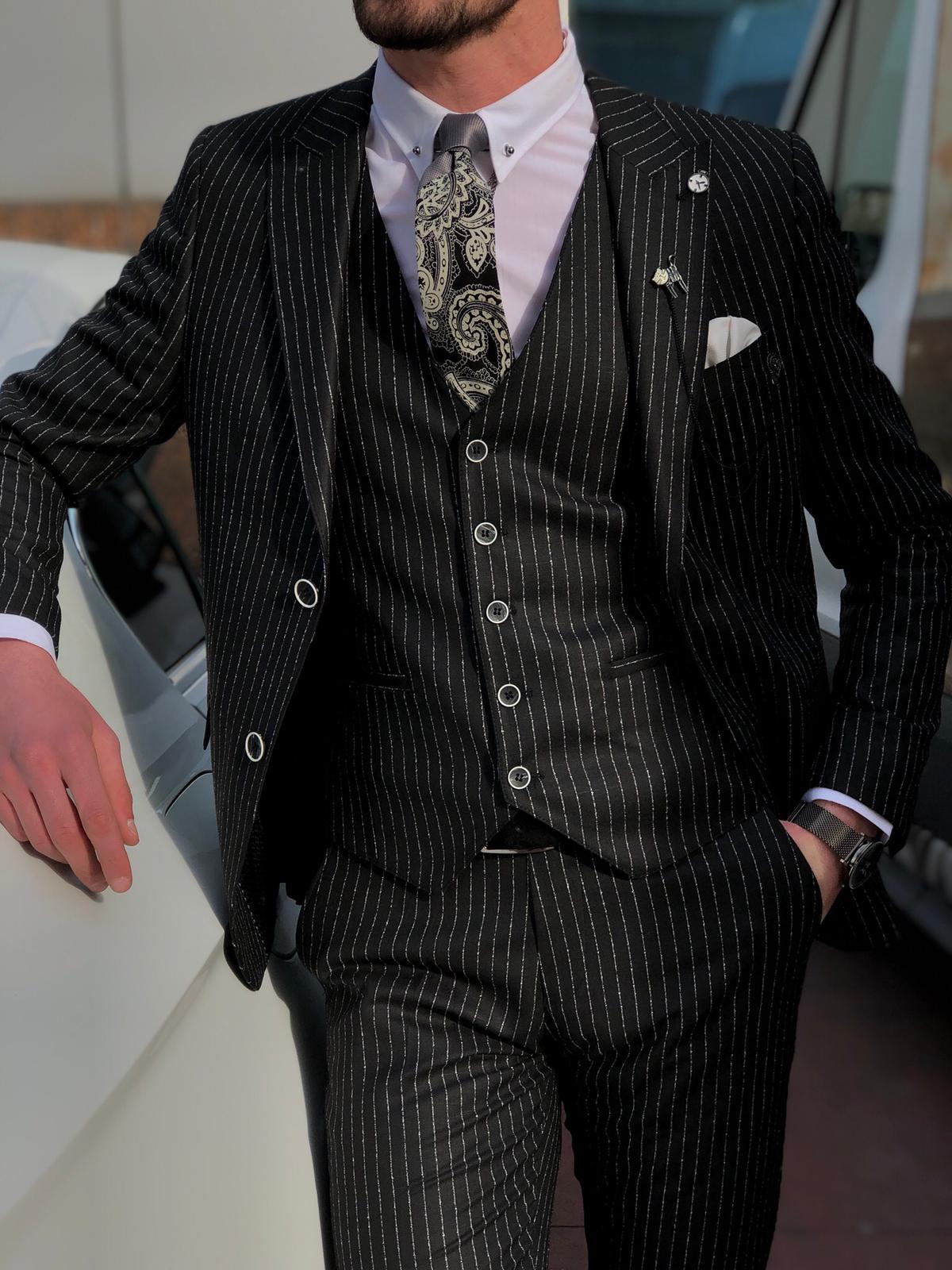 Deswesh Slim-Fit Striped Suit Vest Black-baagr.myshopify.com-suit-BOJONI