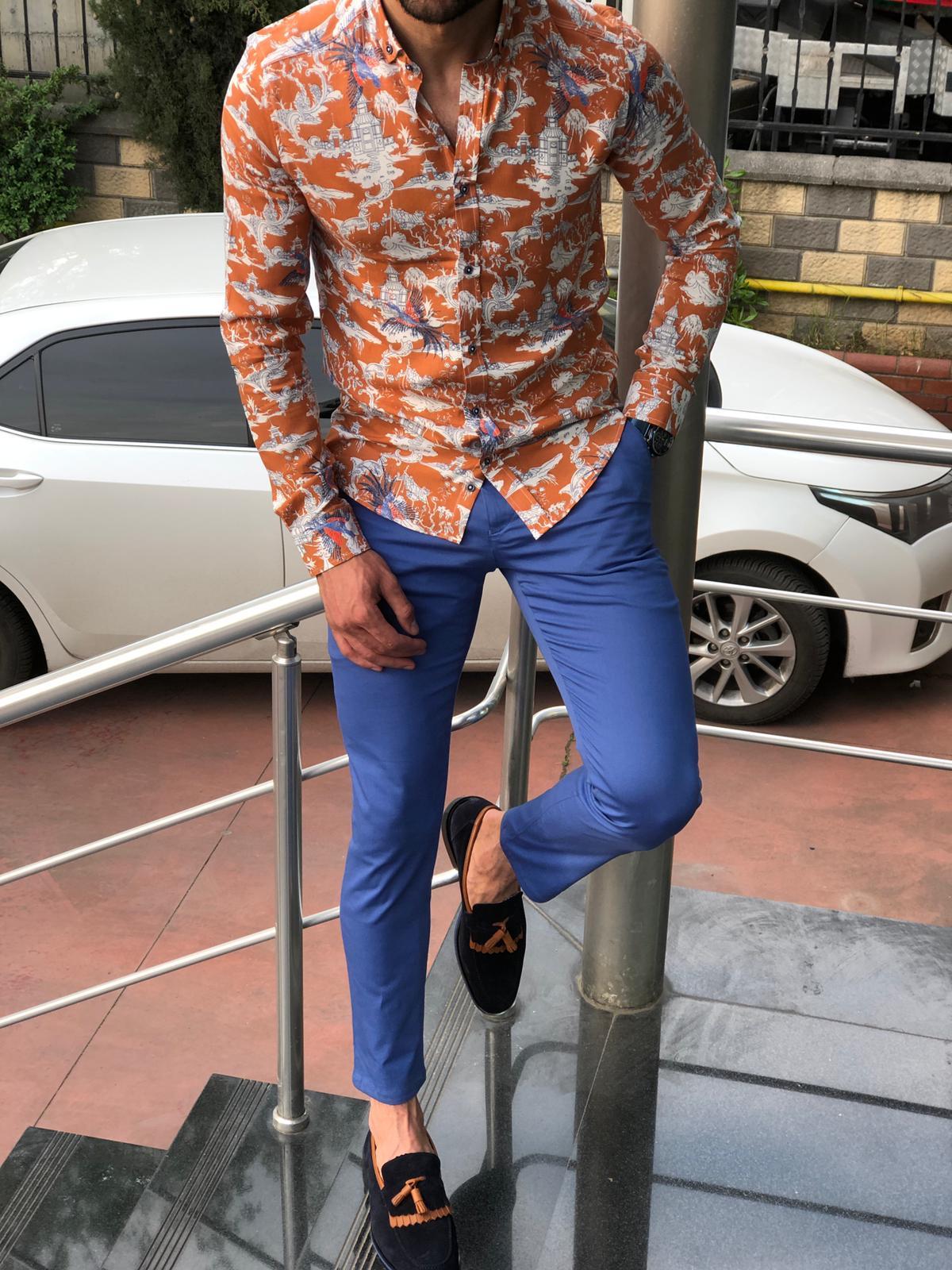 Blake Orange Patterned Slim Shirt-baagr.myshopify.com-Shirt-BOJONI