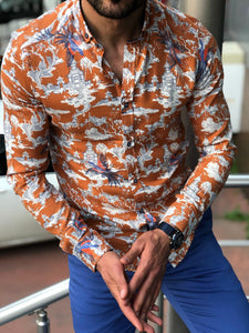 Blake Orange Patterned Slim Shirt-baagr.myshopify.com-Shirt-BOJONI