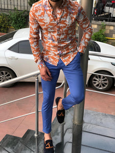 Blake Orange Patterned Slim Shirt-baagr.myshopify.com-Shirt-BOJONI