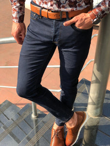 Slim-Fit Ripped Jeans Navy Blue-baagr.myshopify.com-Pants-BOJONI