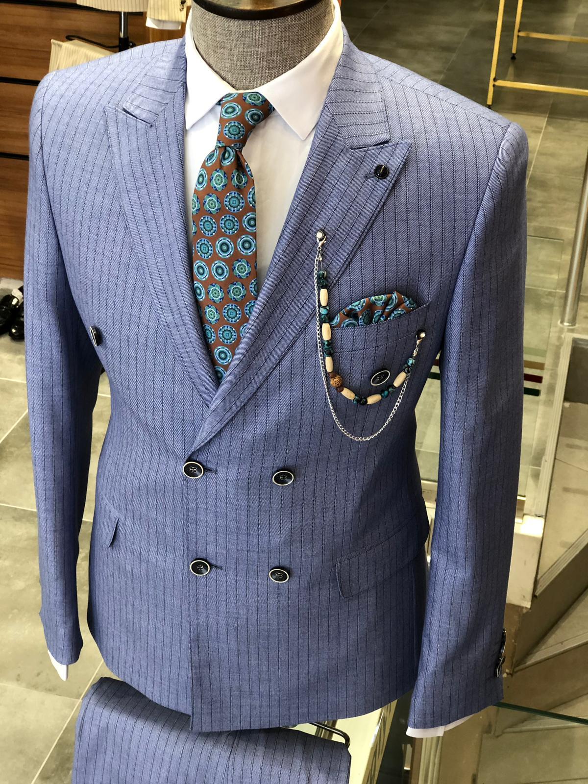 Slim-Fit Striped  Double Breasted Suit Blue-baagr.myshopify.com-suit-BOJONI