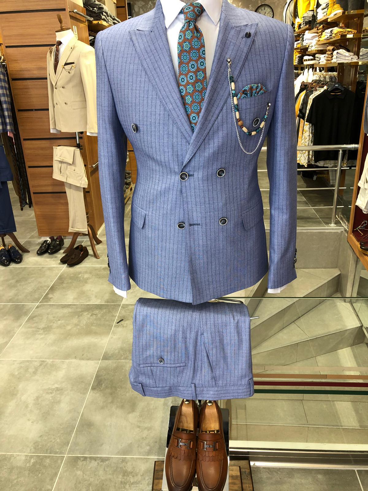 Slim-Fit Striped  Double Breasted Suit Blue-baagr.myshopify.com-suit-BOJONI