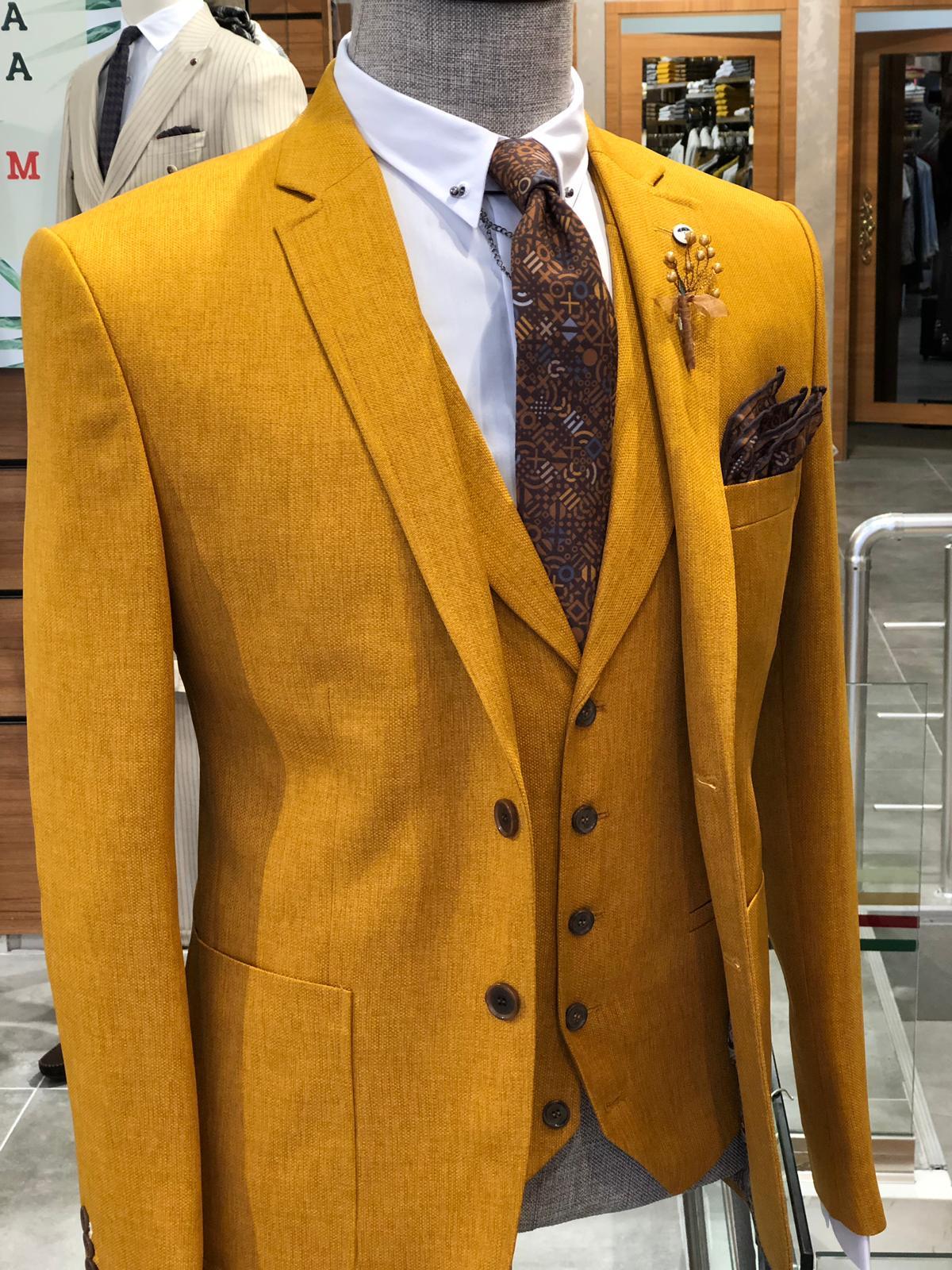 Mustard Slim-Fit Cotton  Suit Vest-baagr.myshopify.com-suit-BOJONI