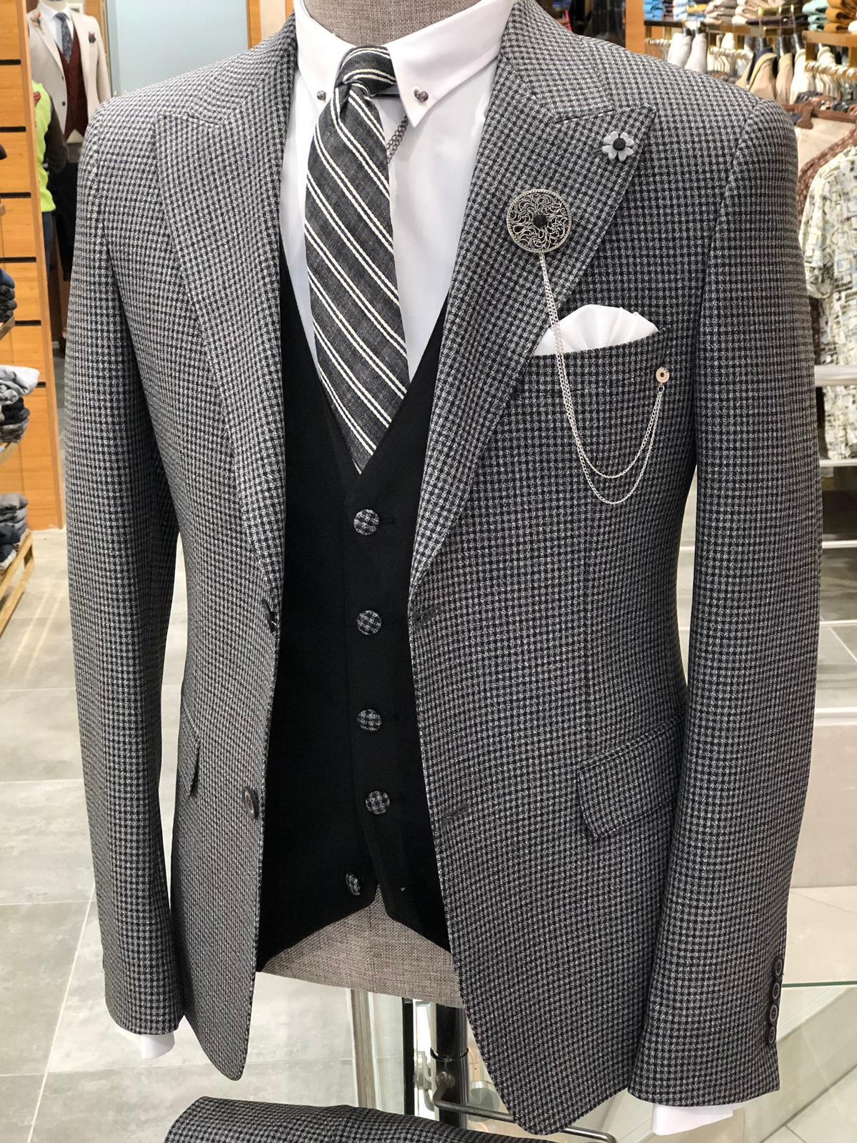 Baha Slim-Fit Patterned Suit Vest Black-baagr.myshopify.com-suit-BOJONI