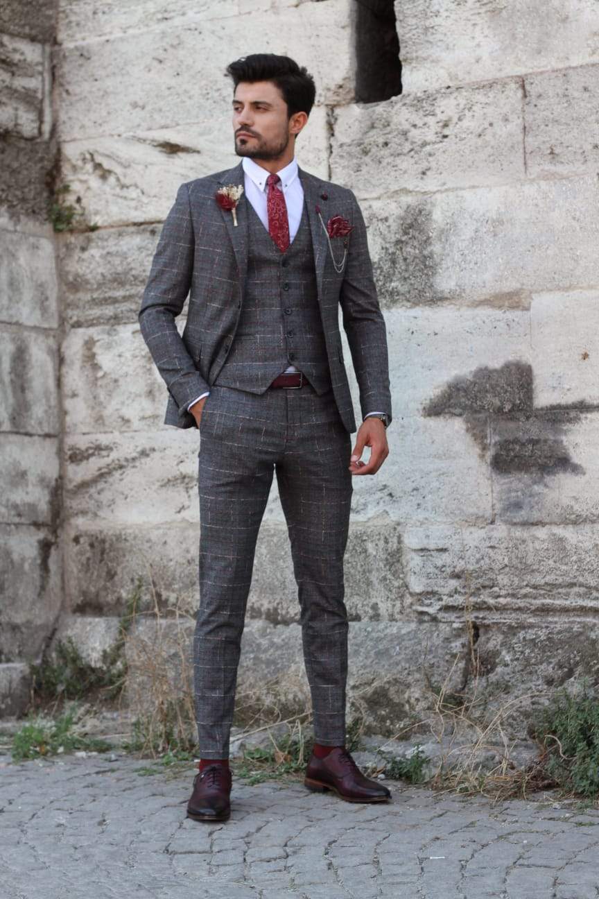 Camos Slim-Fit Plaid Suit Anthracite-baagr.myshopify.com-suit-BOJONI