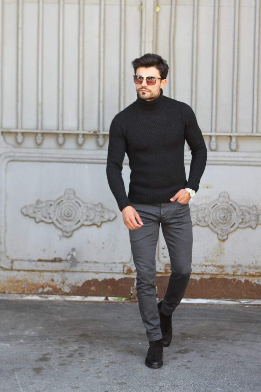 Slim-Fit Wool Turtleneck Knitwear Black-baagr.myshopify.com-sweatshirts-BOJONI