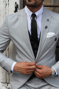 Bojo Slim-Fit Patterned Suit Grey ( BIG SIZES )-baagr.myshopify.com-suit-BOJONI