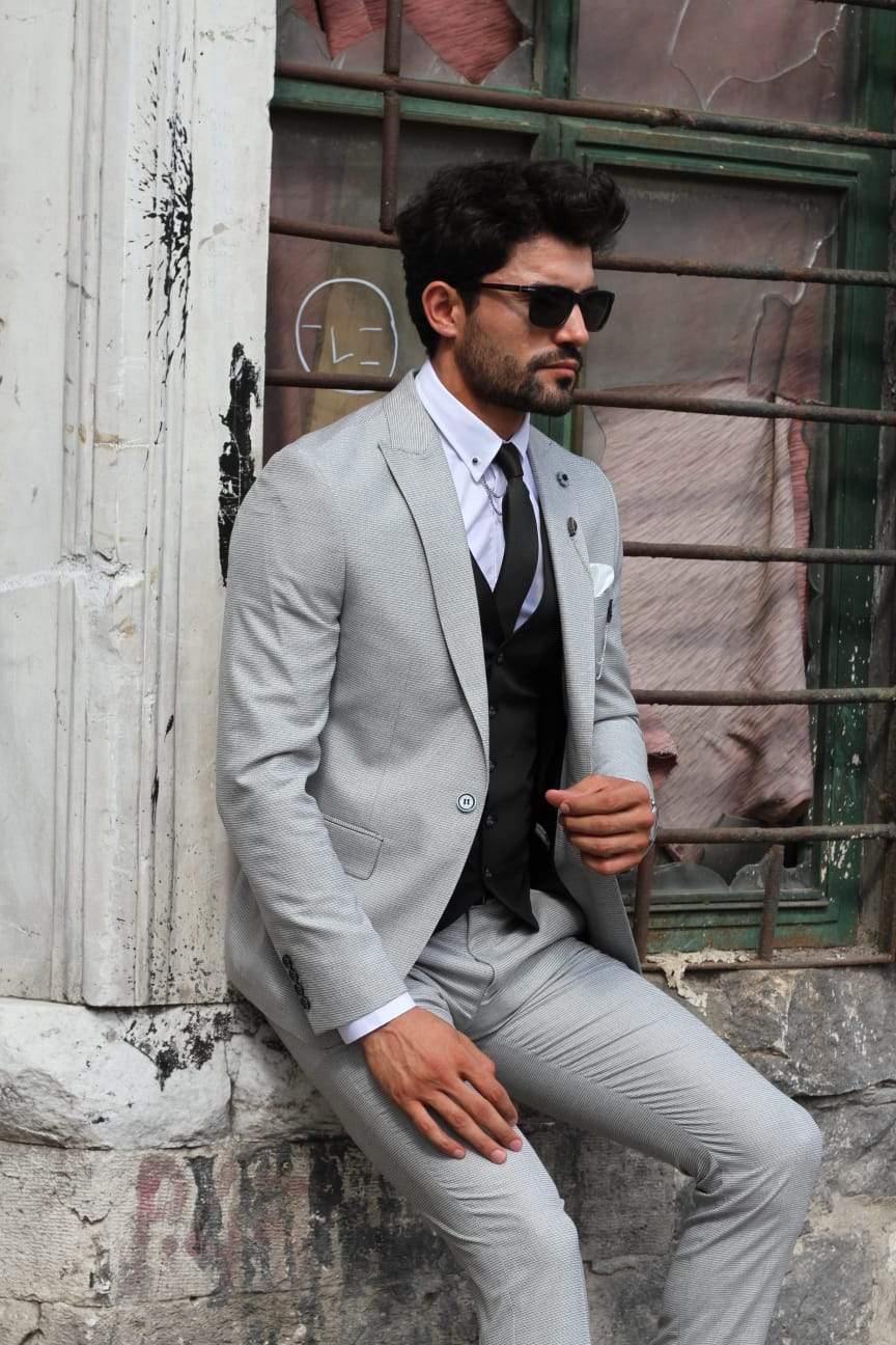Bojo Slim-Fit Patterned Suit Grey ( BIG SIZES )-baagr.myshopify.com-suit-BOJONI