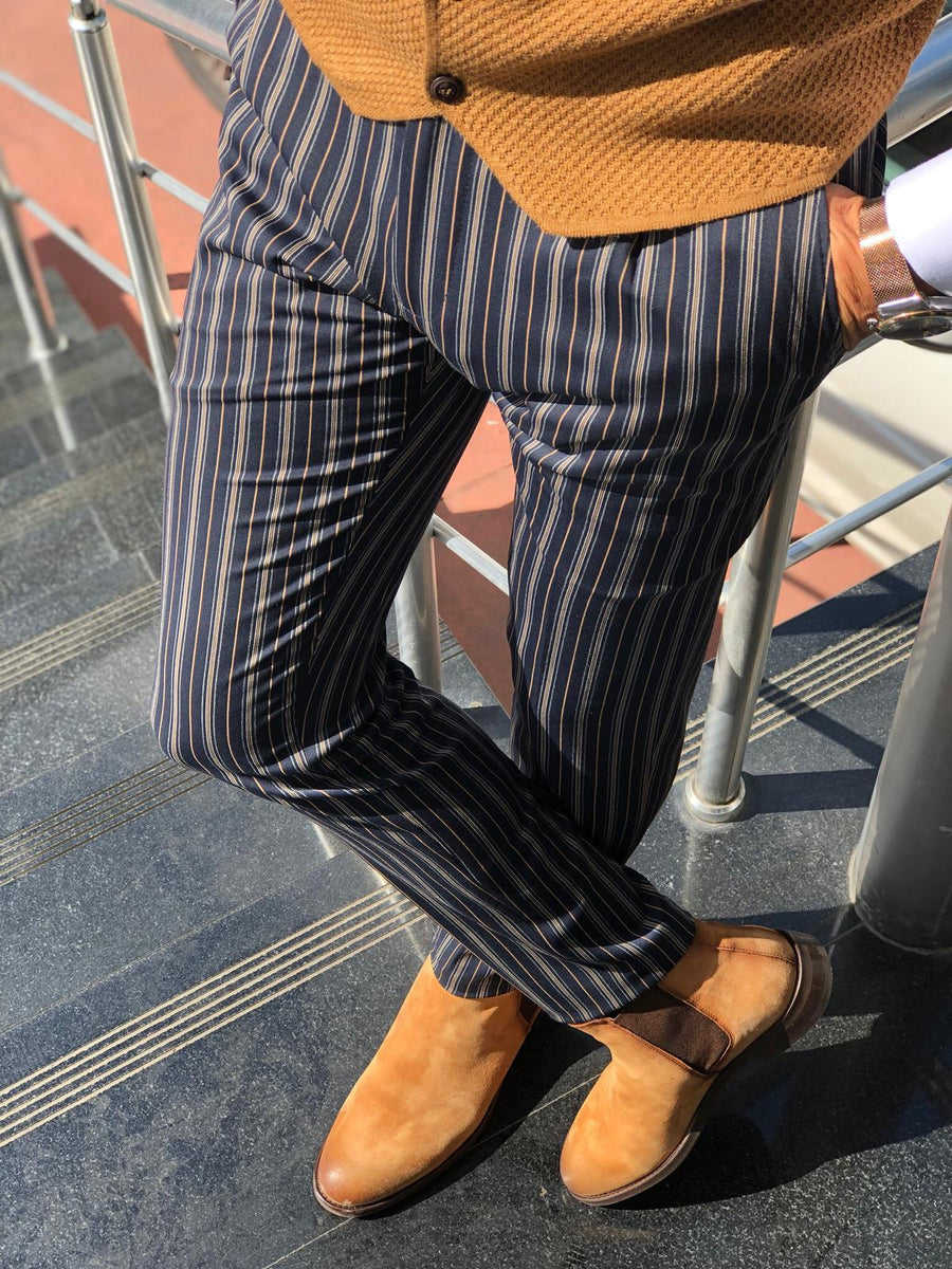 Mason Slim-Fit Striped Pants Blue | VICLAN