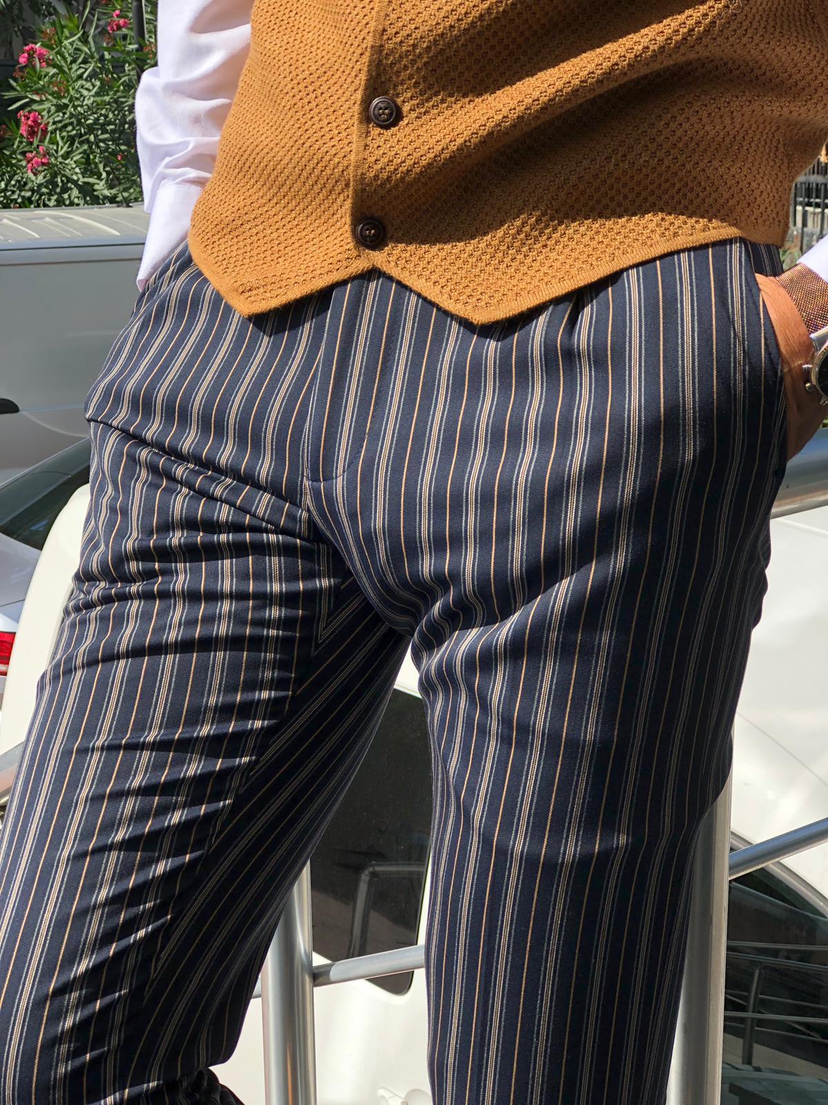 Mason Slim-Fit Striped Pants Blue-baagr.myshopify.com-Pants-BOJONI