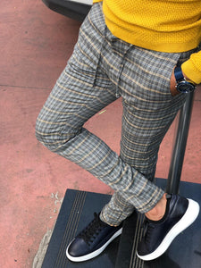 Cris Slim-fit Plaid Pants Grey & Mustard-baagr.myshopify.com-Pants-BOJONI