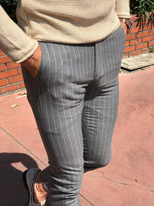 Slim-fit Striped Pants Grey-baagr.myshopify.com-Pants-BOJONI