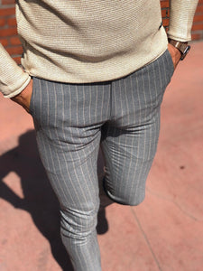 Slim-fit Striped Pants Grey-baagr.myshopify.com-Pants-BOJONI