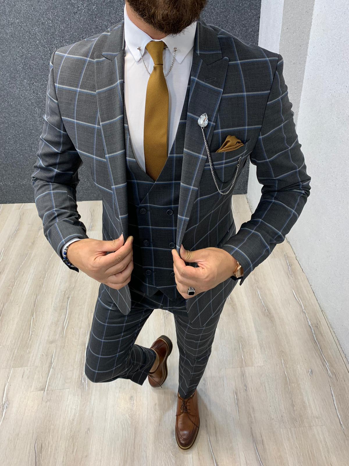 Cris Slim Fit Plaid Suit Navy-baagr.myshopify.com-1-BOJONI