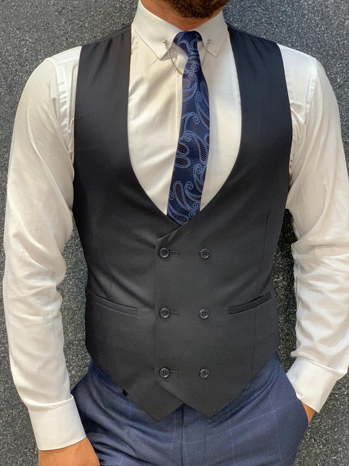 Kinda  Slim Fit Plaid Suit Navy-baagr.myshopify.com-1-BOJONI