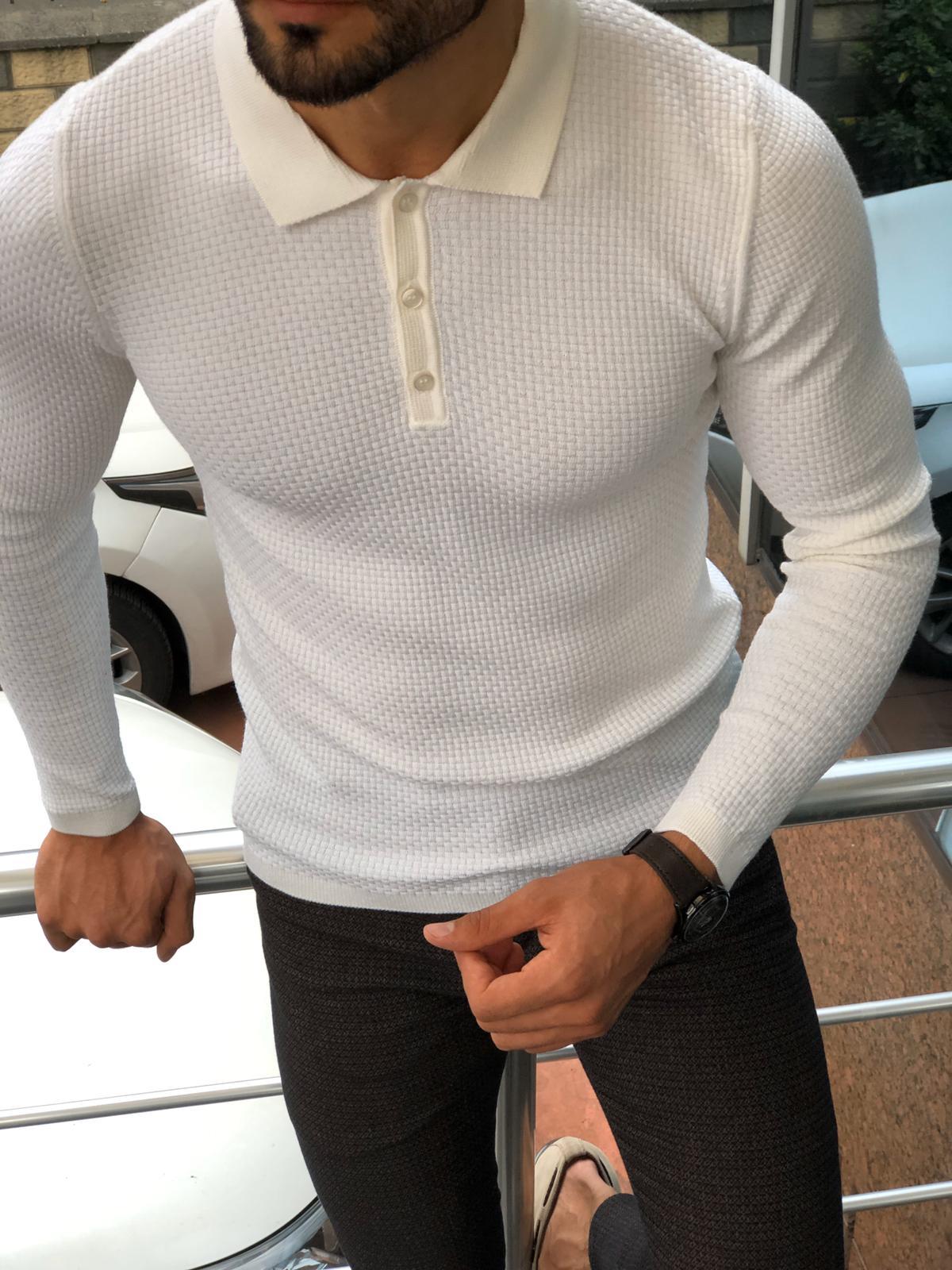 Carlos Slim-Fit Polo Sweater White-baagr.myshopify.com-sweatshirts-BOJONI