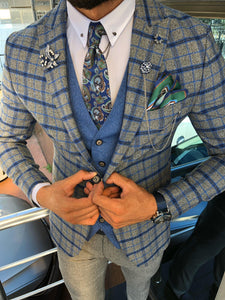 Slim-Fit Plaid Suit Vest Sax-baagr.myshopify.com-suit-BOJONI