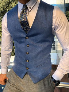 Slim-Fit Plaid Suit Vest Sax-baagr.myshopify.com-suit-BOJONI