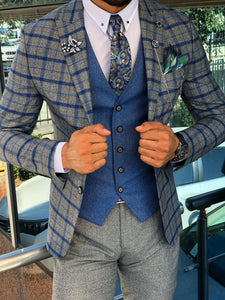 Slim-Fit Plaid Suit Vest Sax-baagr.myshopify.com-suit-BOJONI