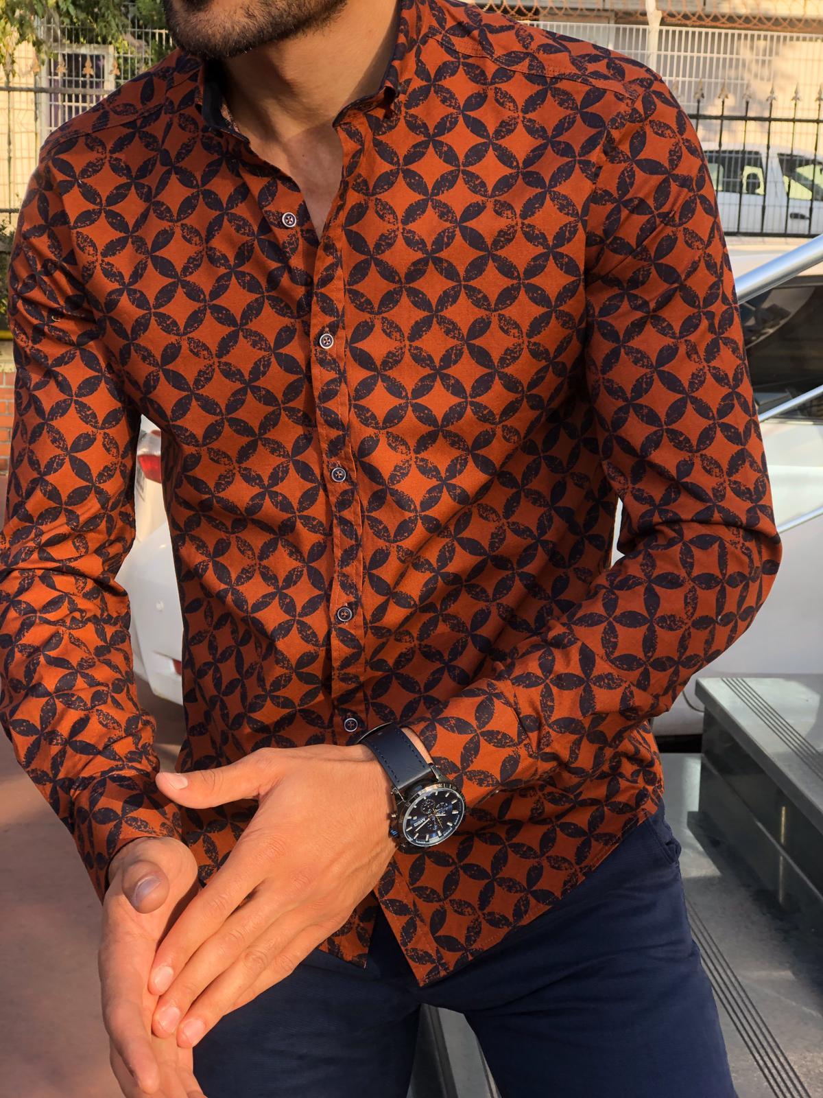 Bumb Slim-Fit Patterned Shirt Tile-baagr.myshopify.com-Shirt-BOJONI