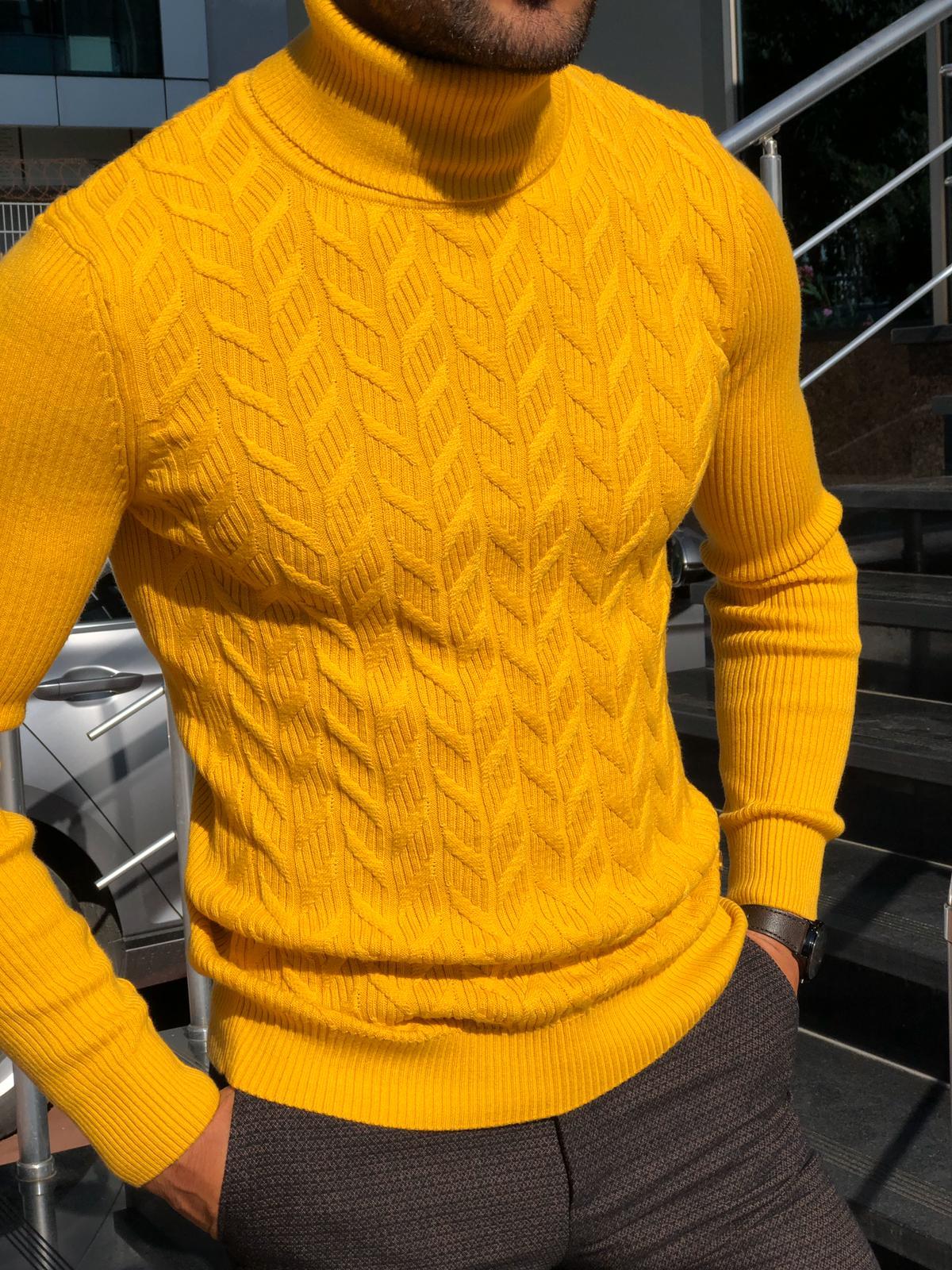 Calvin Slim-Fit Turtleneck Knitwear Yellow-baagr.myshopify.com-sweatshirts-BOJONI