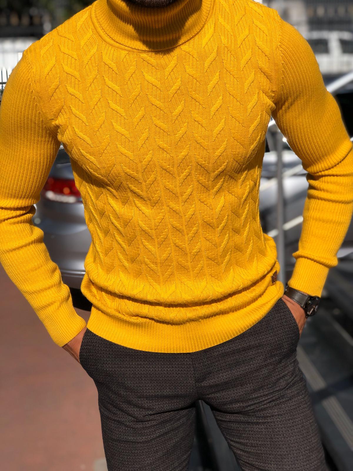 Calvin Slim-Fit Turtleneck Knitwear Yellow-baagr.myshopify.com-sweatshirts-BOJONI