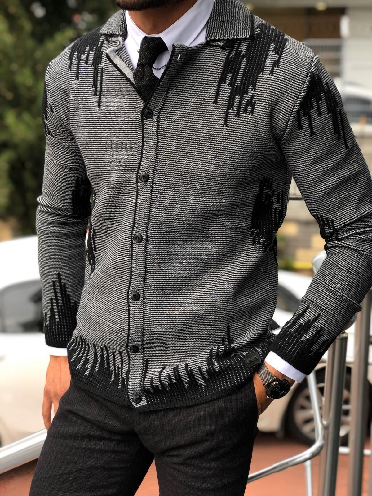 Gerry Slim-Fit Patterned Knitwear Cardigan Black-baagr.myshopify.com-sweatshirts-BOJONI