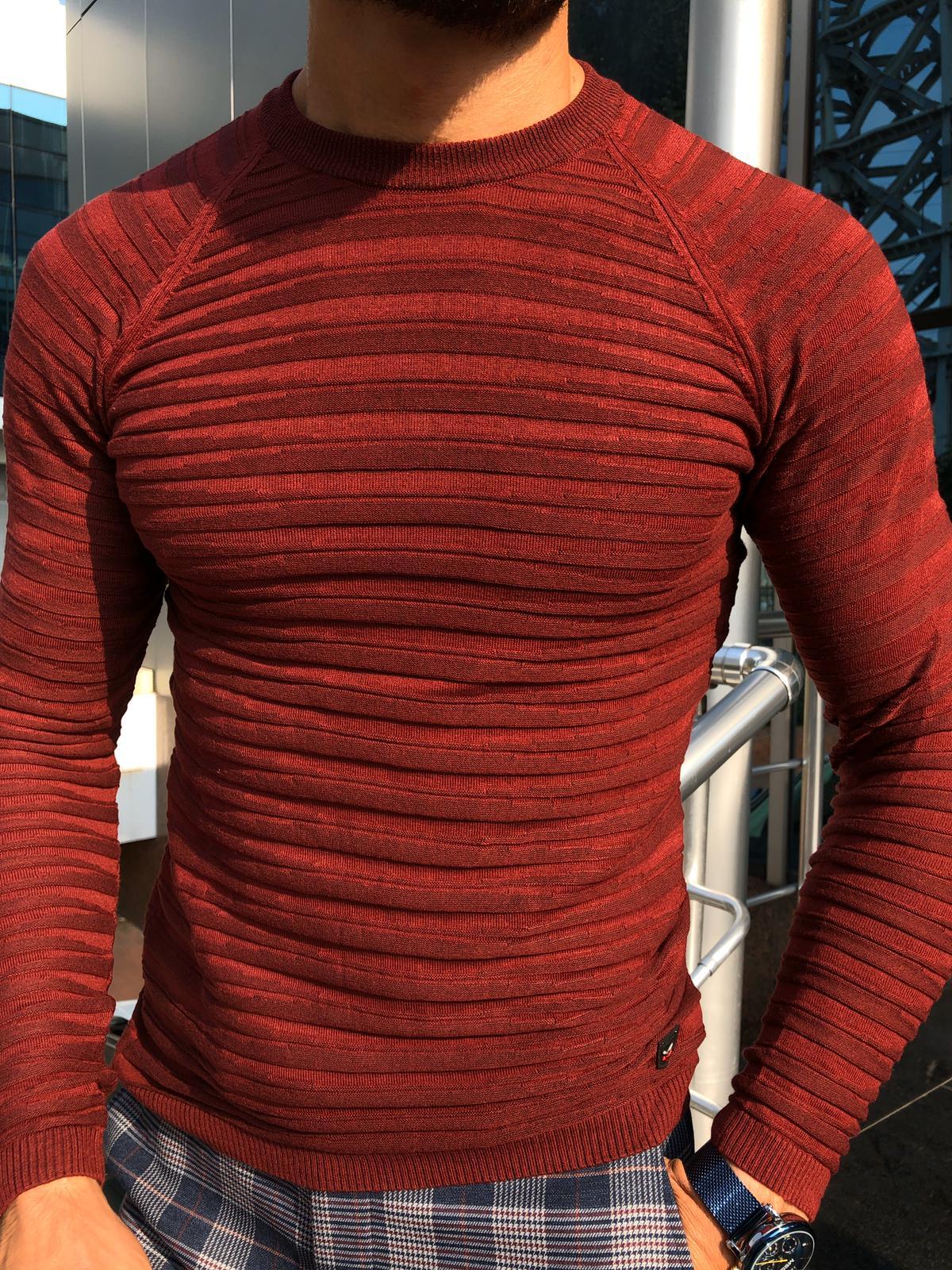Slim-Fit Patterned Knitwear Claret-Red-baagr.myshopify.com-sweatshirts-BOJONI