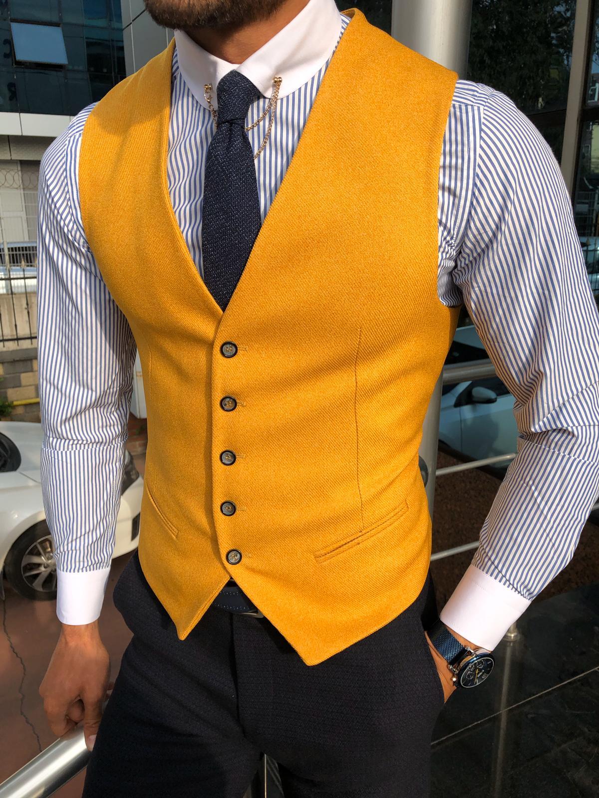 Slim-Fit Cotton Waist Coat MUSTARD-baagr.myshopify.com-suit-BOJONI