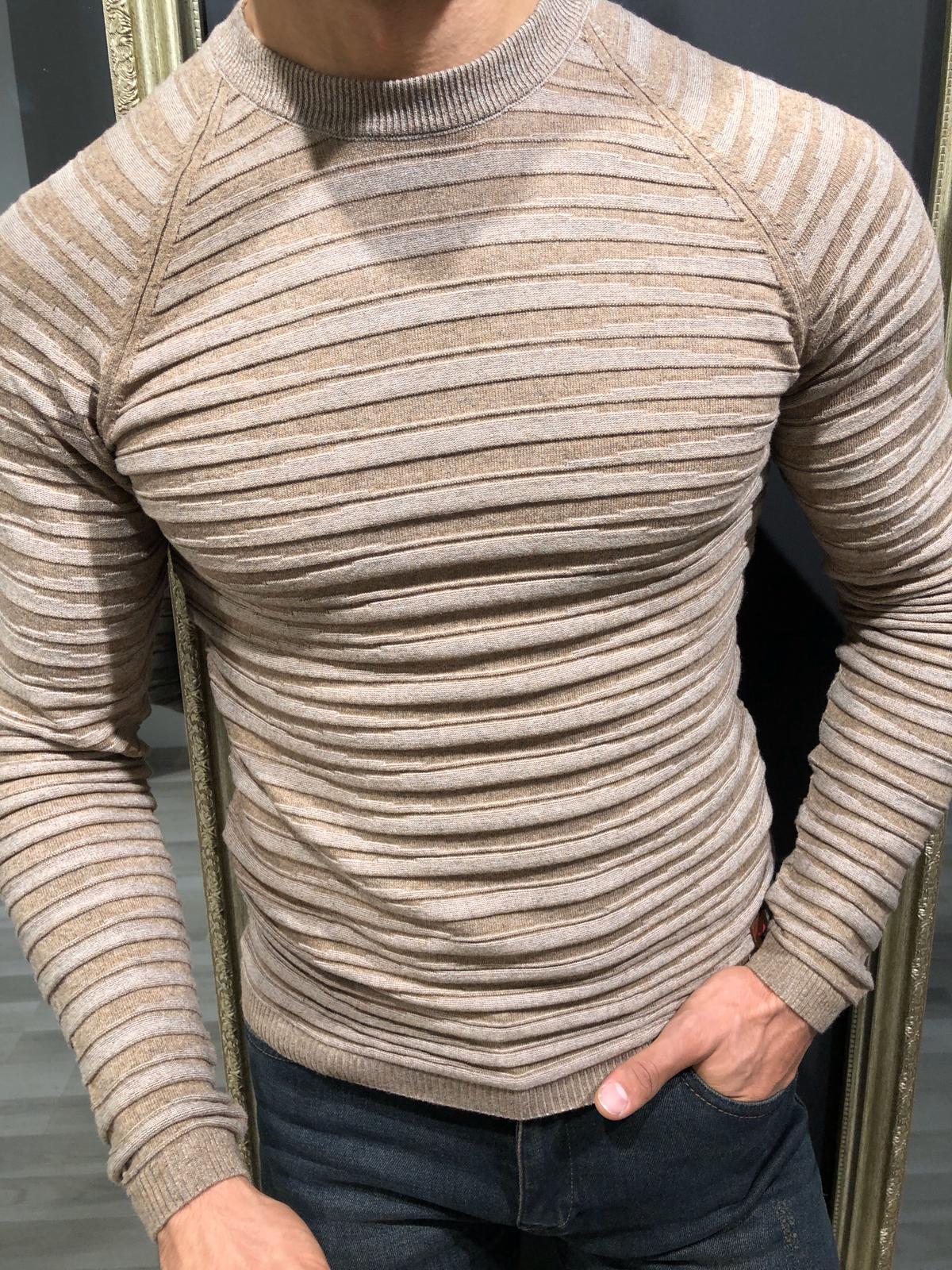 Slim-Fit Patterned Knitwear Beige-baagr.myshopify.com-sweatshirts-BOJONI