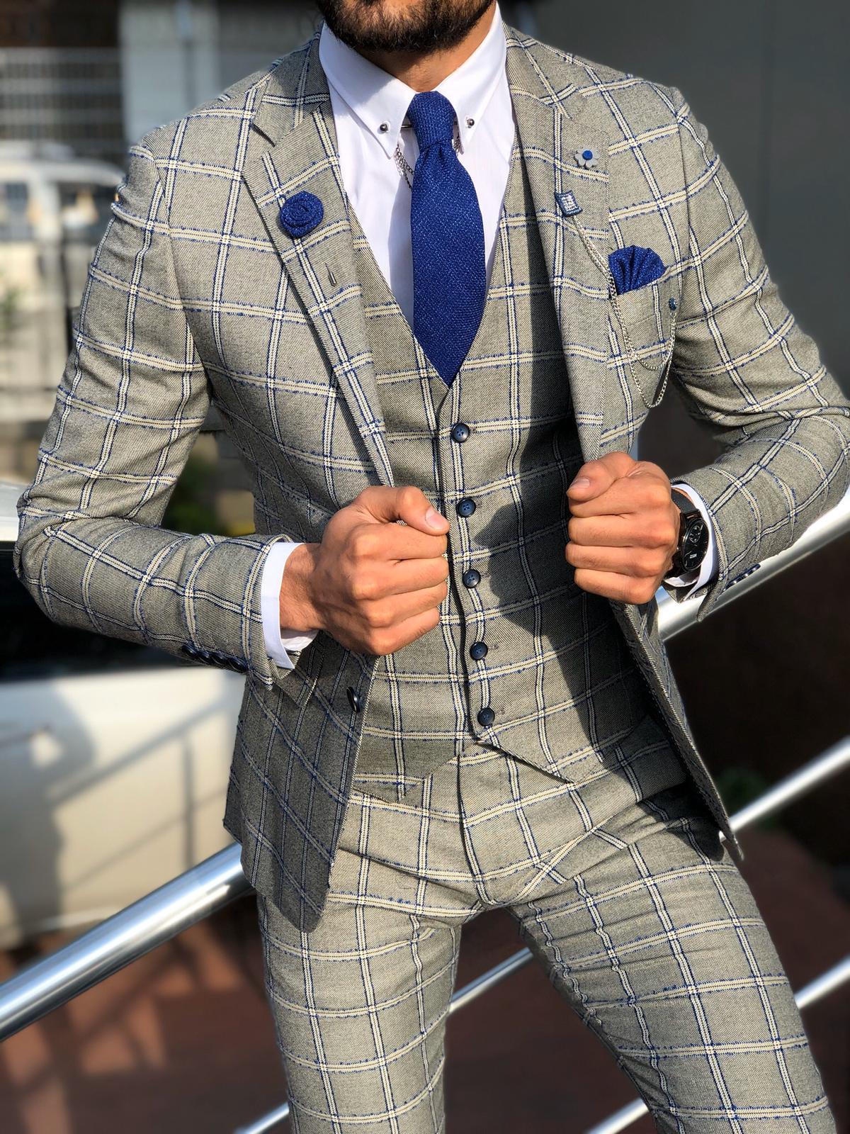 Toni Slim-Fit Plaid Suit Vest GRAY-baagr.myshopify.com-suit-BOJONI