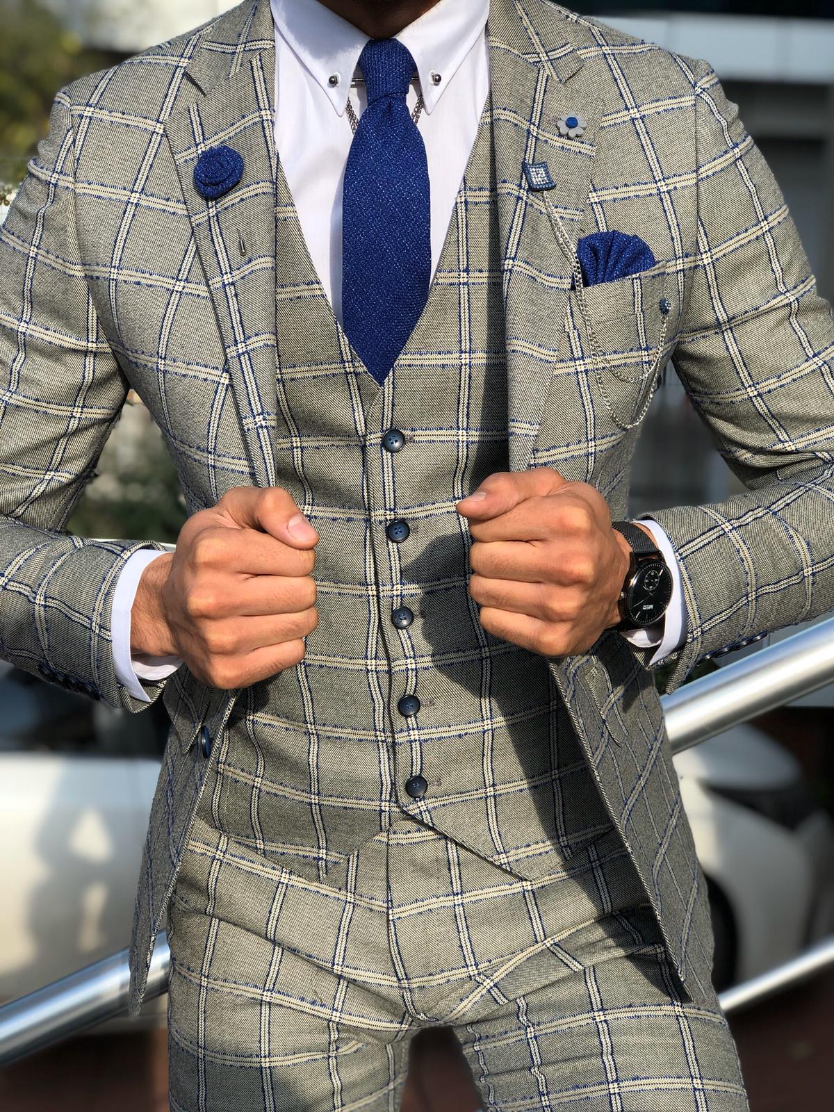 Toni Slim-Fit Plaid Suit Vest GRAY-baagr.myshopify.com-suit-BOJONI
