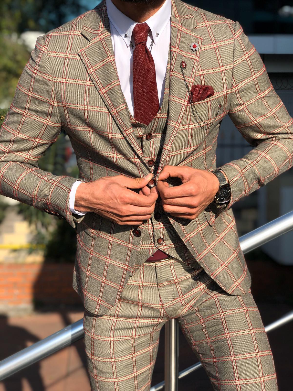 Toni Slim-Fit Plaid Suit Vest BURGUNDY-baagr.myshopify.com-suit-BOJONI