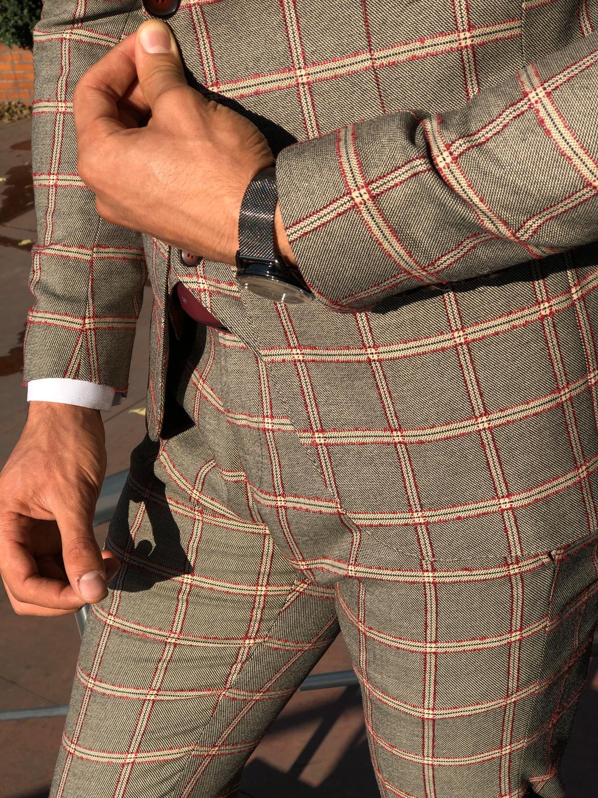 Toni Slim-Fit Plaid Suit Vest BURGUNDY-baagr.myshopify.com-suit-BOJONI
